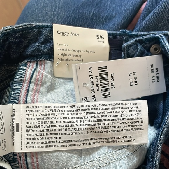 Abercrombie Kids Low Rise Baggy Jeans Size 5/6 Long NWT Pink Striped Bow Details - Picture 10 of 12